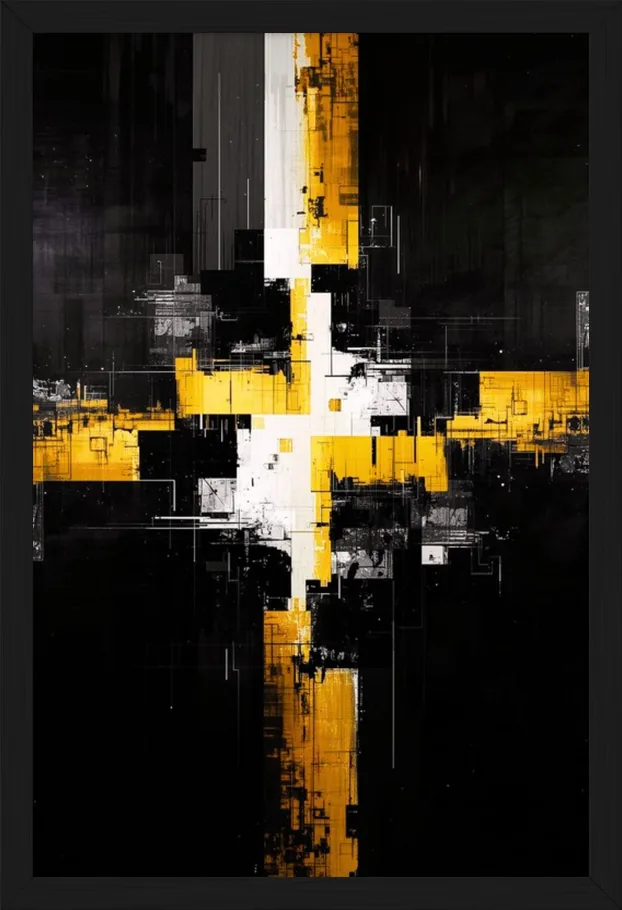 Black & Gold Geometric, framed