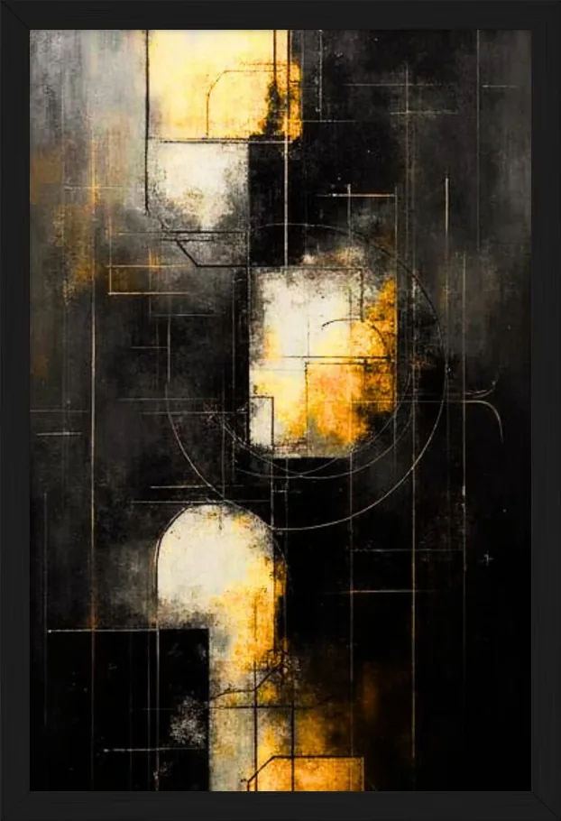 Black & Gold Geometric, framed