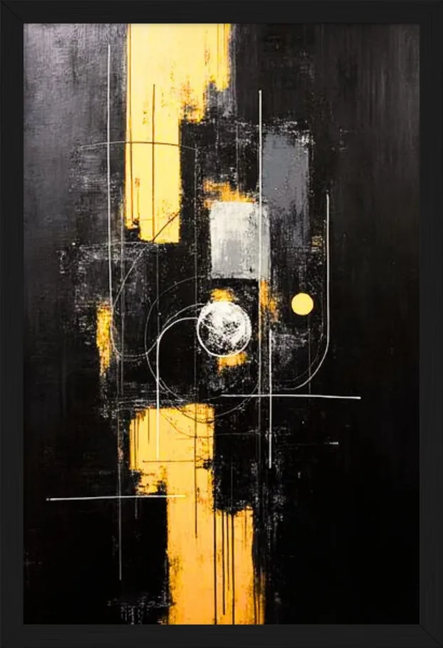 Black & Gold Geometric, framed