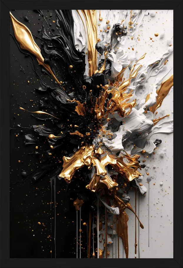 Black, White & Gold Abstract, , framed