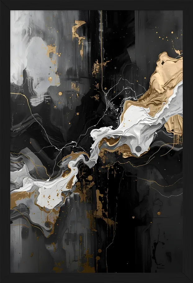Black, White & Gold Fluid, framed