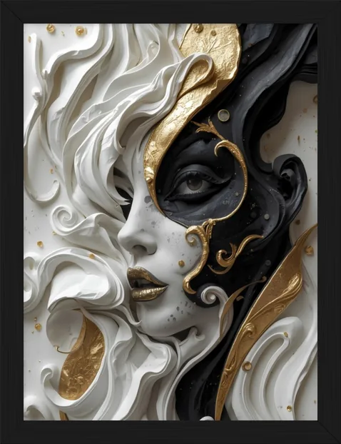Black, White & Gold Portrait, framed