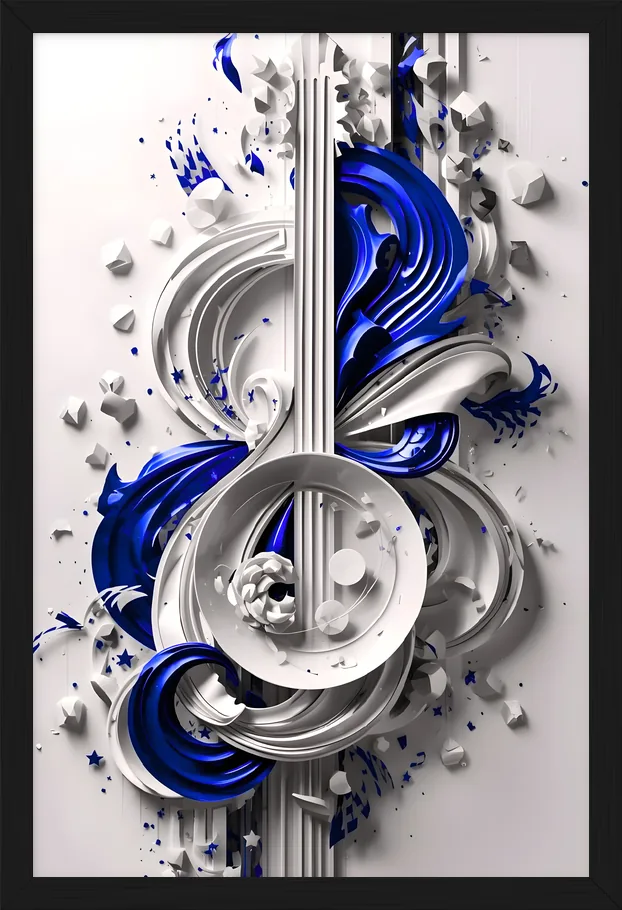 Blue 3D Sculpted Music, framed