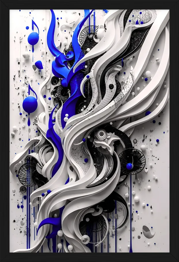 Blue 3D Sculpted Music, framed