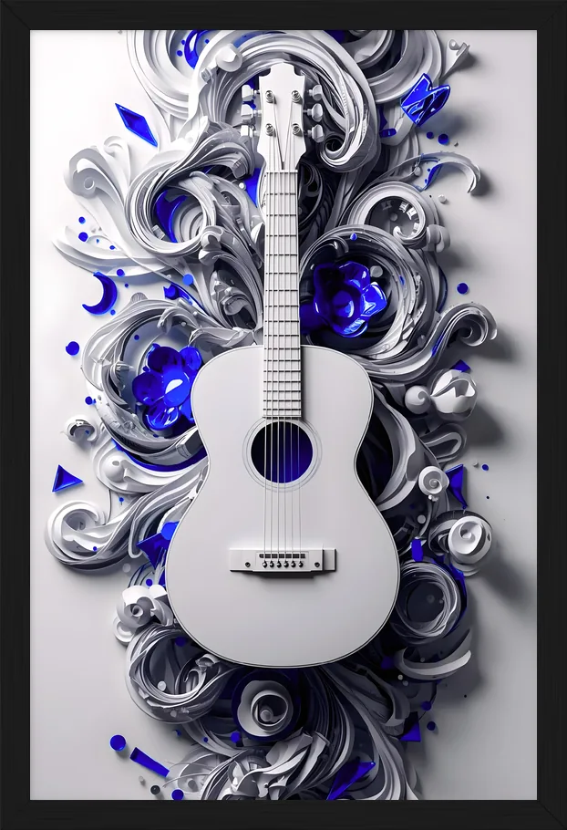 Blue 3D Sculpted Music, framed