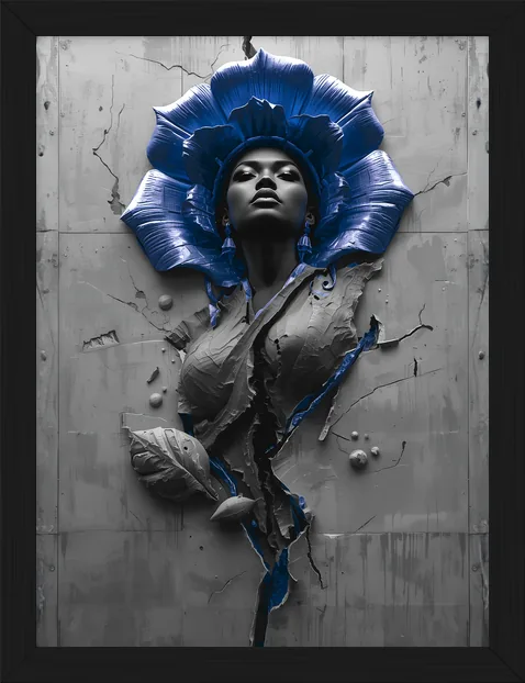 Blue and Black Queen, framed