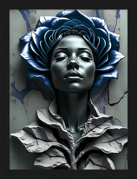 Blue Flower Portrait, framed
