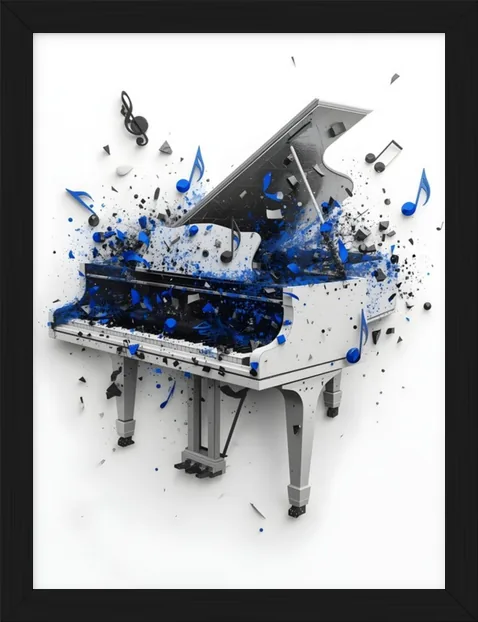 Blue Grand Piano, framed