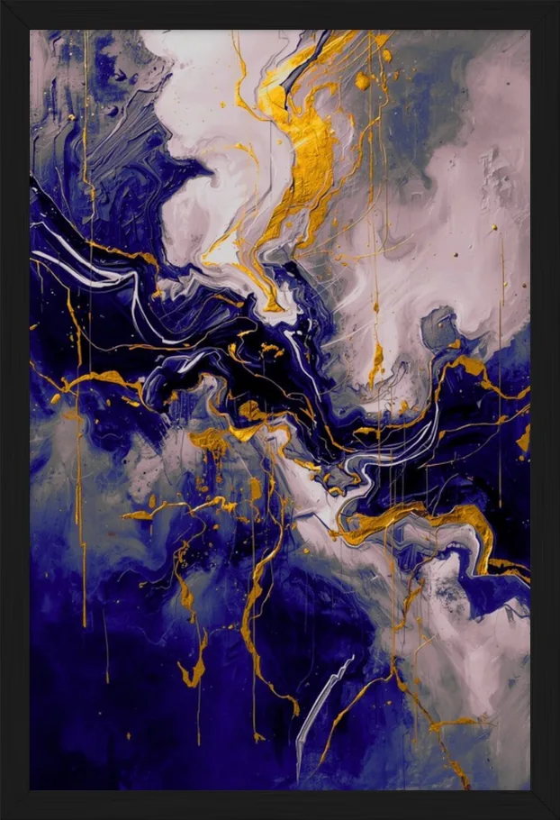 Navy & Gold Marble, framed