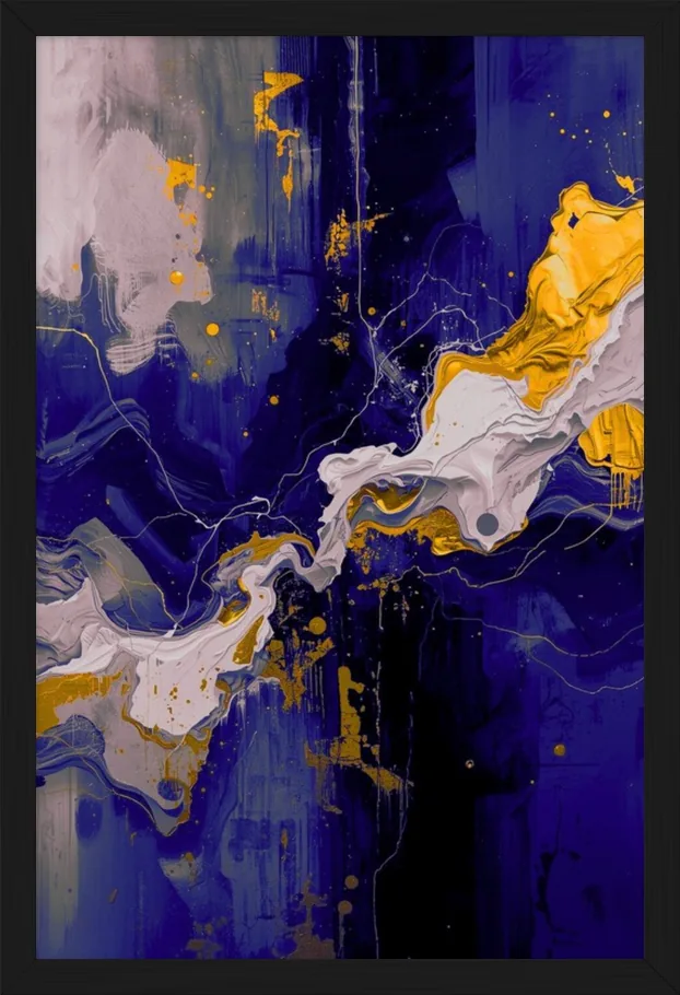 Navy & Gold Marble, framed