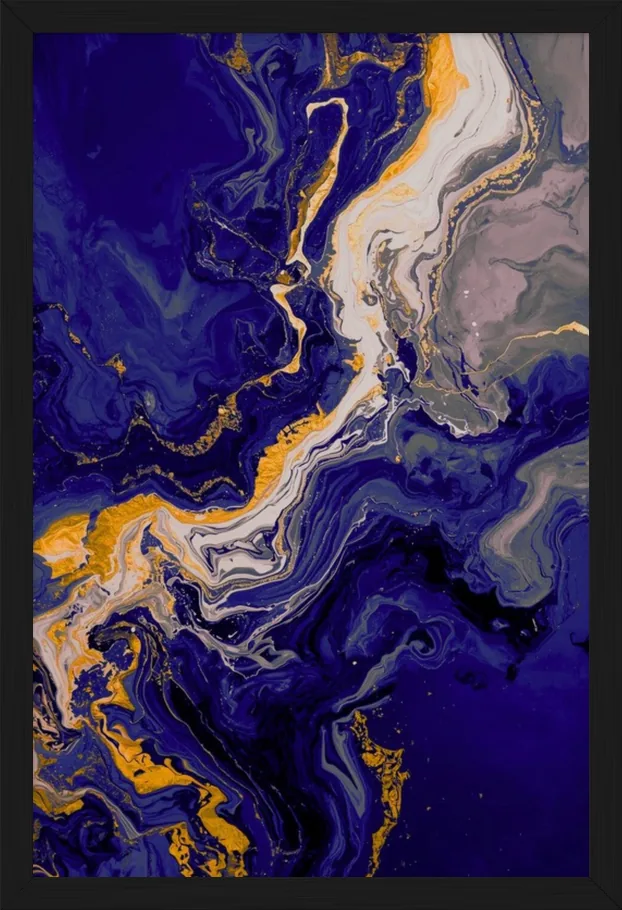Navy & Gold Marble, framed