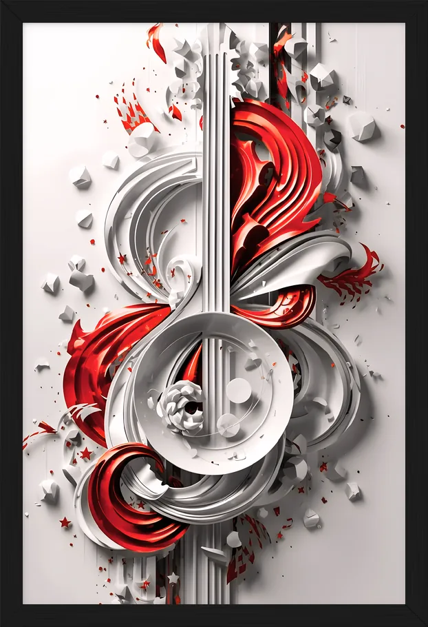 Red 3D Sculpted Music, piece 1 of 3, framed