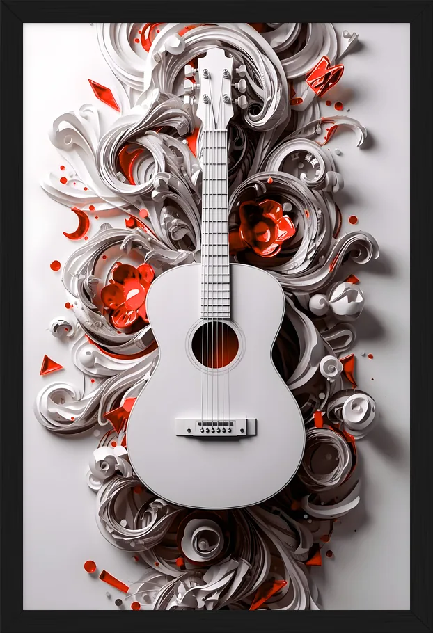 Red 3D Sculpted Music, piece 3 of 3, framed