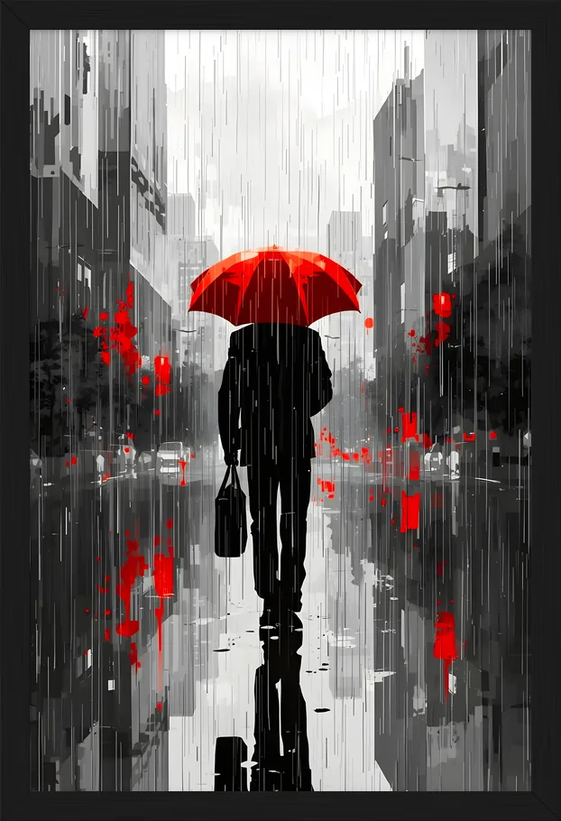 Red Umbrella, framed