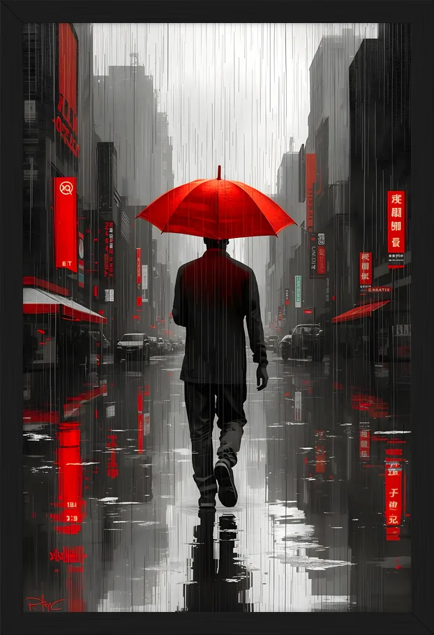 Red Umbrella, framed