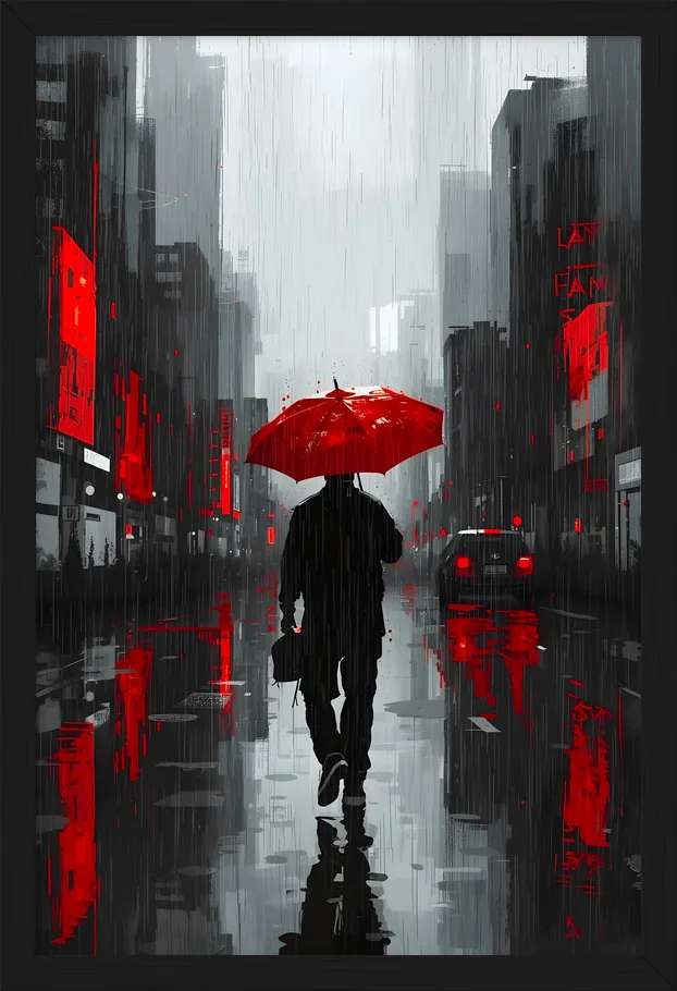 Red Umbrella, framed