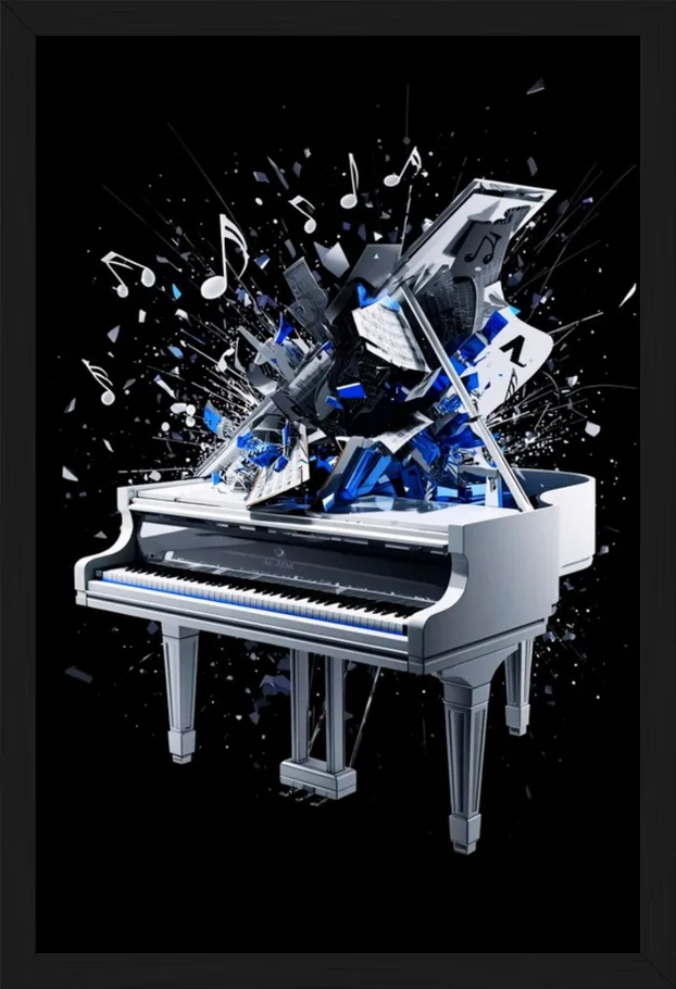 Shattered Music, Blue, framed