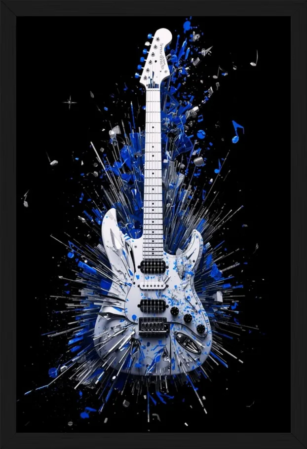 Shattered Music, Blue, framed