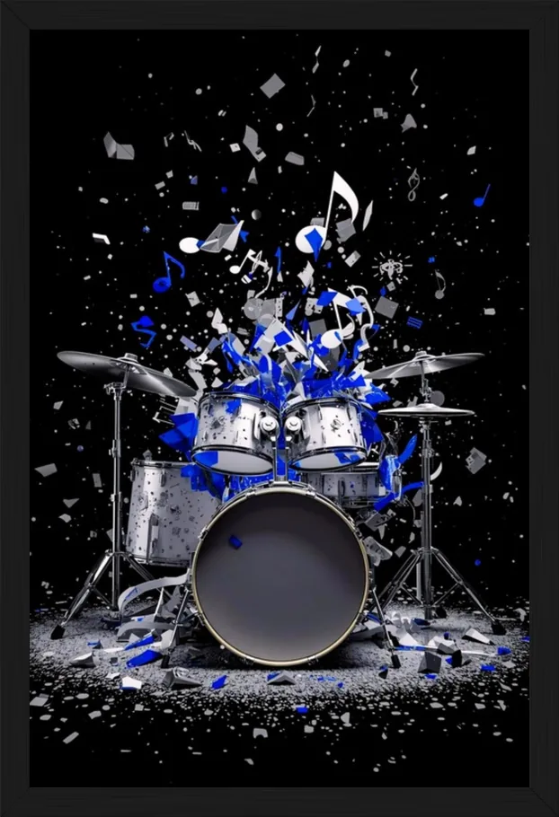 Shattered Music, Blue, framed