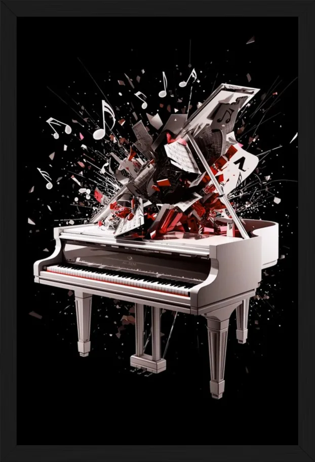 Shattered Music, Red, framed