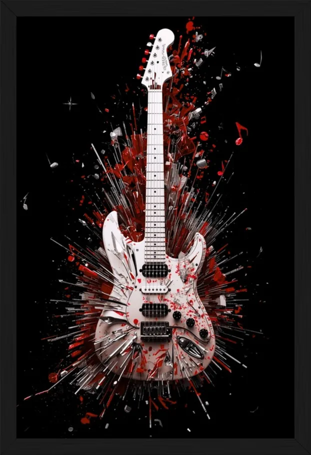 Shattered Music, Red, framed
