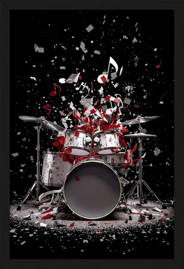 Shattered Music, Red, framed