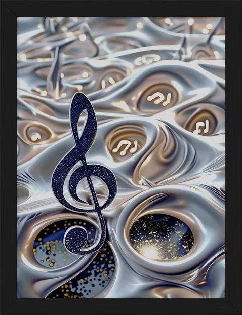 Silver Treble Clef, framed